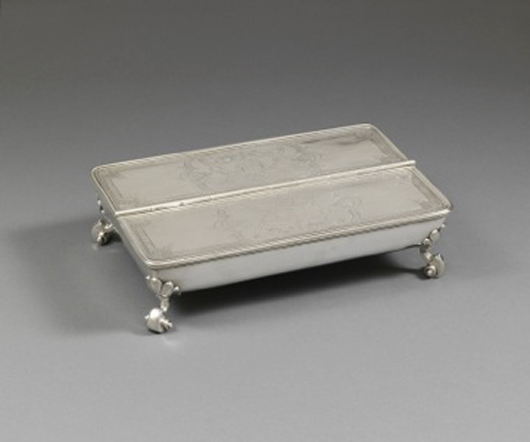 This important Huguenot silver inkstand by London maker Paul de Lamerie, formerly in the collection of British Prime Minister Robert Walpole, was one of the stars of the TEFAF Silver Jubilee fair in Maastricht in March. It was sold by Koopman Rare Art for $5m. Image courtesy of Koopman Rare Art and TEFAF.